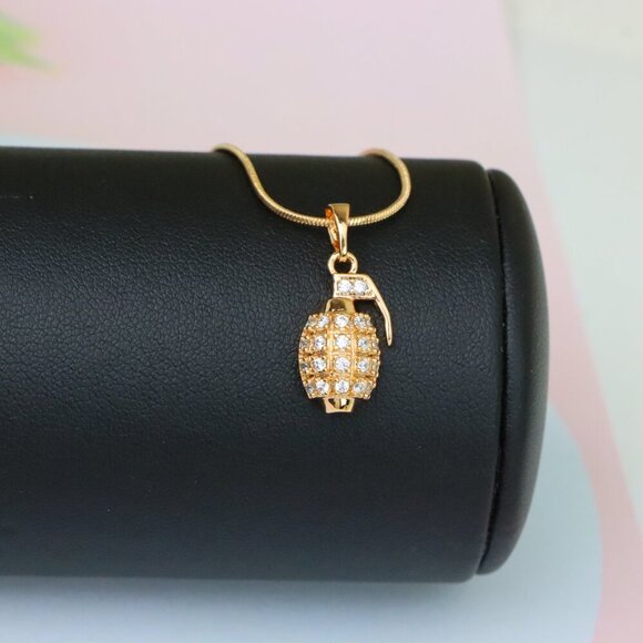 "Crystal Studded Rose Gold Grenade Pendant in Miniature Design, XPPT1860 - Picture 13 of 13